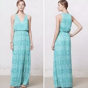 The Addison Story Anthropologie Geometric Green Long Maxi Sleeveless V-Neck Sz M
